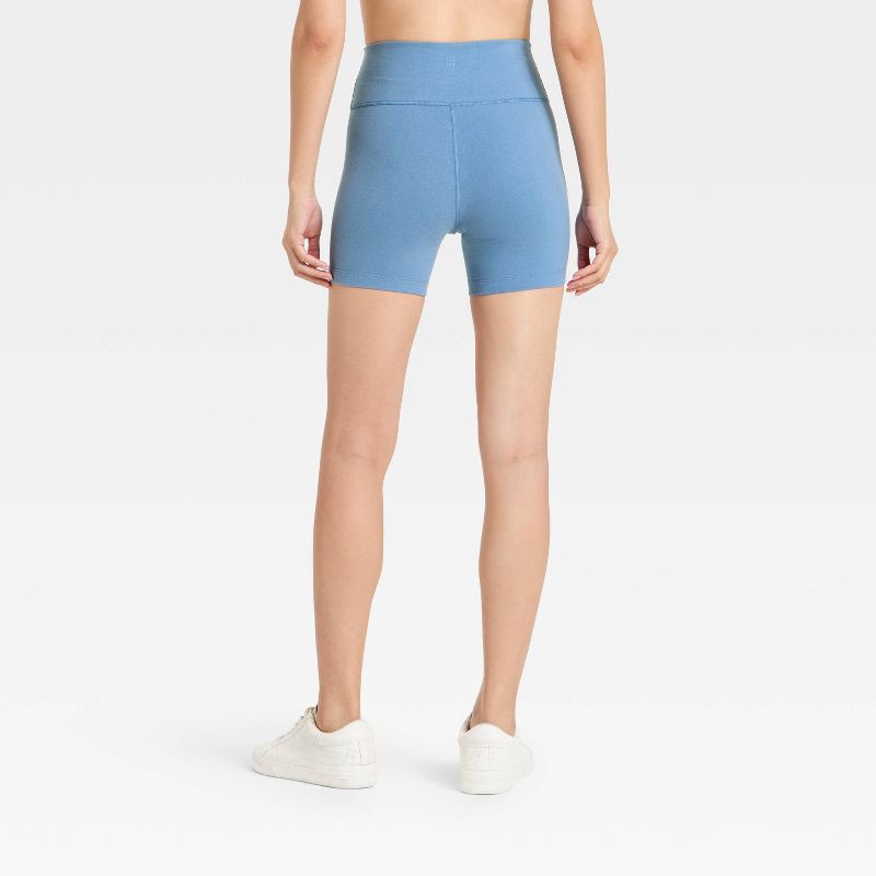 slide 5 of 5, Women's High-Rise Cotton Balance Cotton Spandex Blend Bike Shorts 5" - All In Motion™ Steel Blue XS M, 1 ct