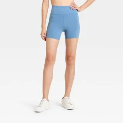 Women's High-Rise Cotton Balance Cotton Spandex Blend Bike Shorts 5" - All In Motion™ Steel Blue XS L