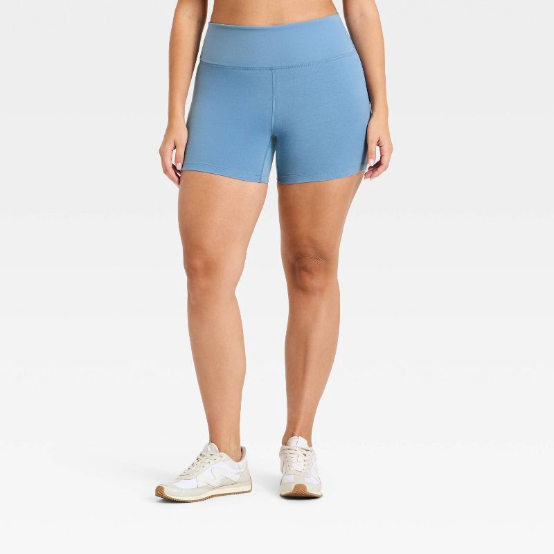 slide 4 of 5, Women's High-Rise Cotton Balance Cotton Spandex Blend Bike Shorts 5" - All In Motion™ Steel Blue XS XXL, 1 ct