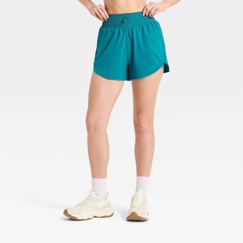 slide 1 of 5, Women's Active Light Woven High-Rise Shorts 3" - All In Motion™ Teal Blue XS, 1 ct