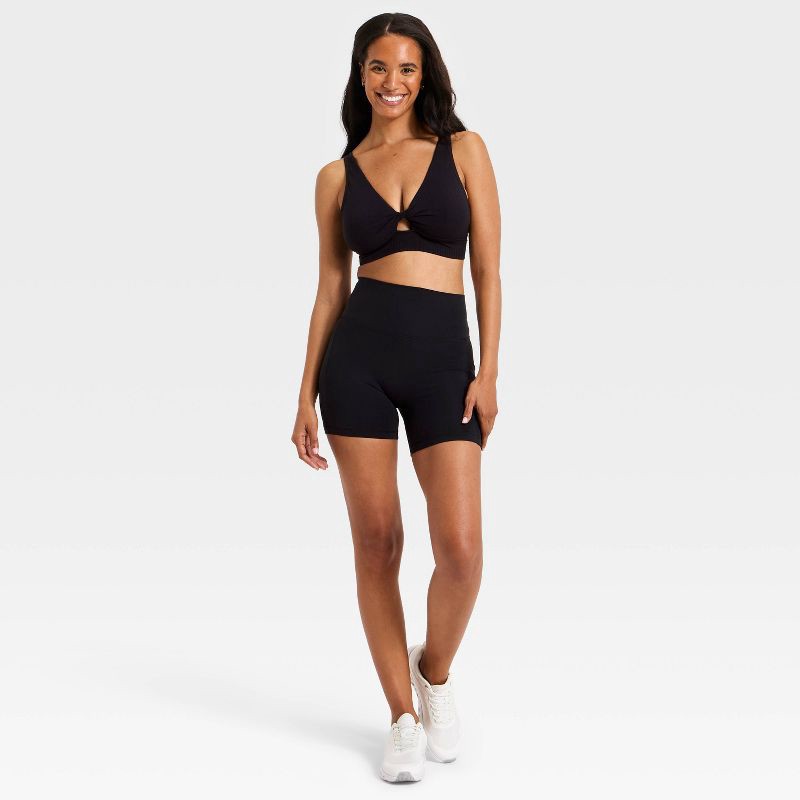 slide 3 of 5, Women's Super Flex High Rise Pocketed Bike Shorts 5" - All in Motion™ Black M, 1 ct