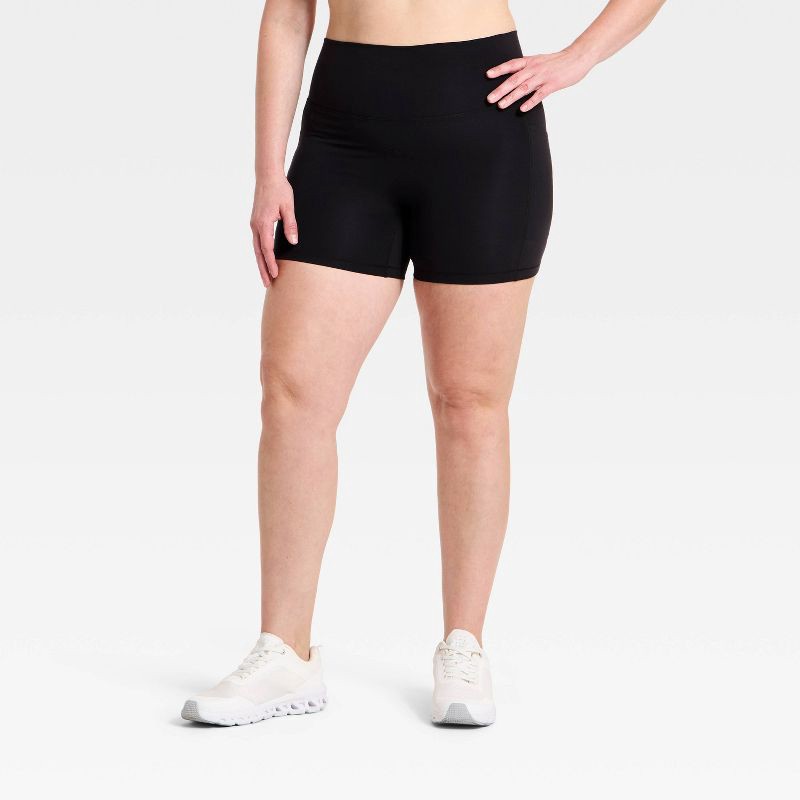 slide 4 of 5, Women's Super Flex High Rise Pocketed Bike Shorts 5" - All in Motion™ Black M, 1 ct