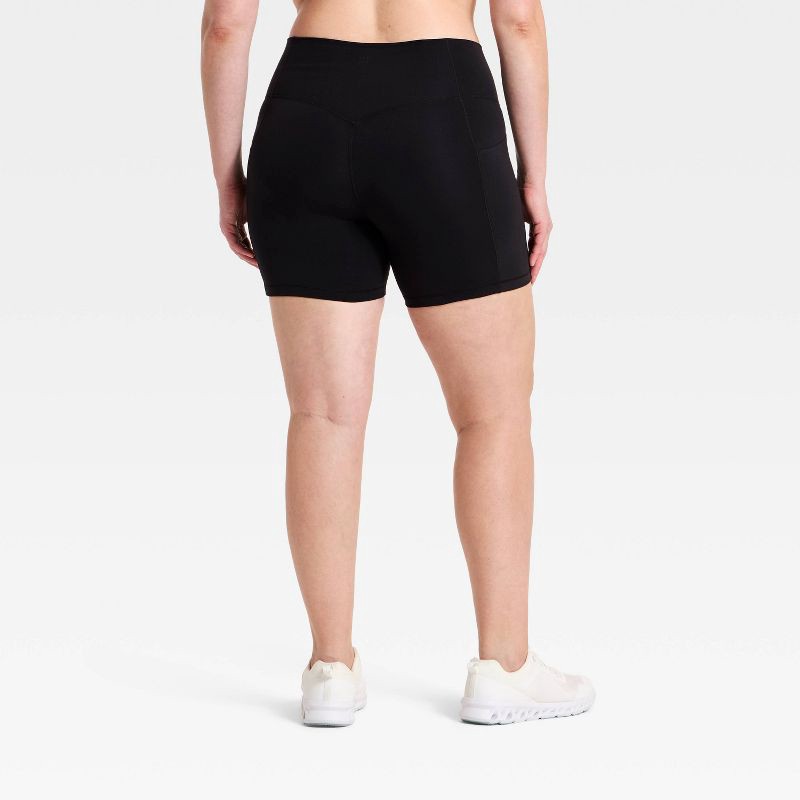 slide 5 of 5, Women's Super Flex High Rise Pocketed Bike Shorts 5" - All in Motion™ Black M, 1 ct