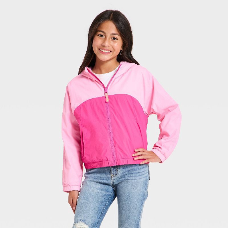 slide 1 of 3, Girls' Colorblocked Windbreaker Jacket - Cat & Jack™ Pink L, 1 ct