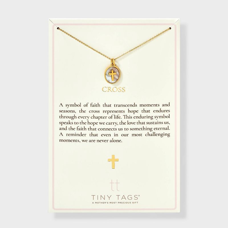 slide 3 of 4, Tiny Tags 14K Gold Ion Plated with Mother of Pearl Inlay Cross Pendant Necklace - Gold, 1 ct