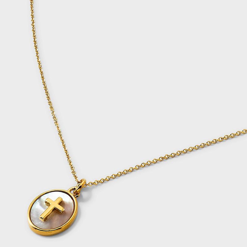slide 4 of 4, Tiny Tags 14K Gold Ion Plated with Mother of Pearl Inlay Cross Pendant Necklace - Gold, 1 ct