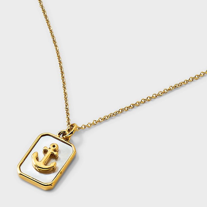 slide 5 of 5, Tiny Tags 14K Gold Ion Plated Mother of Pearl Inlay Anchor Pendant Necklace - Gold, 1 ct
