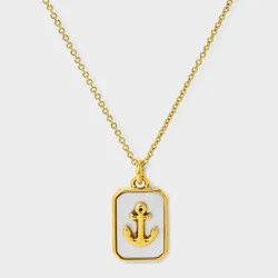 Tiny Tags 14K Gold Ion Plated Mother of Pearl Inlay Anchor Pendant Necklace - Gold