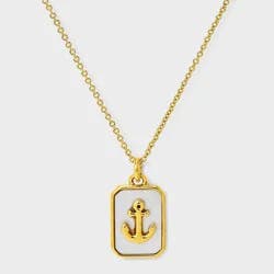 Tiny Tags 14K Gold Ion Plated Mother of Pearl Inlay Anchor Pendant Necklace - Gold