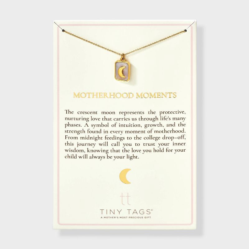 slide 3 of 5, Tiny Tags 14K Gold Ion Plated with Mother of Pearl Inlay Moon Pendant Necklace - Gold, 1 ct
