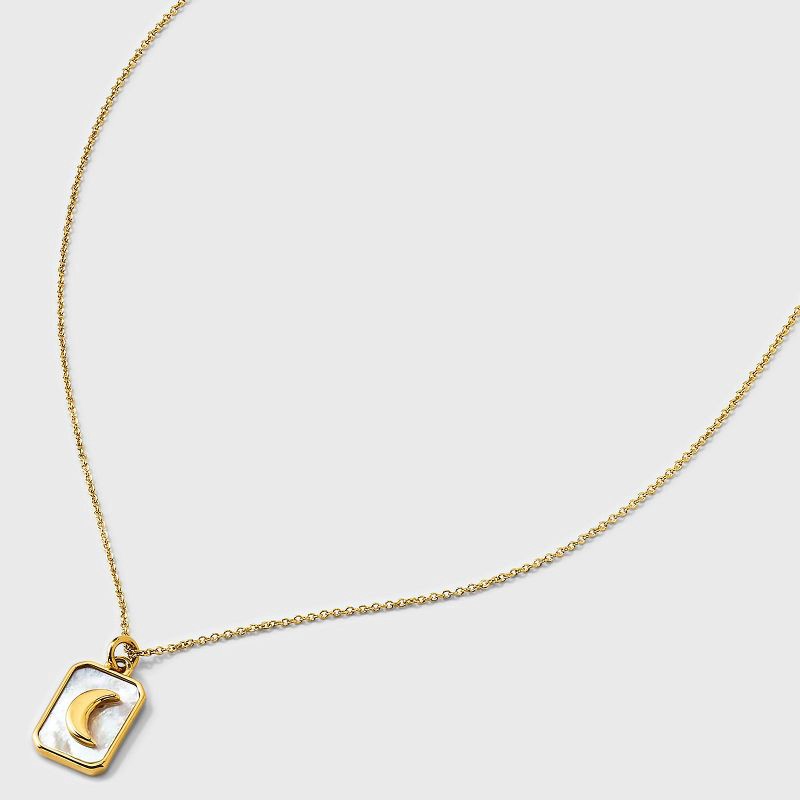 slide 5 of 5, Tiny Tags 14K Gold Ion Plated with Mother of Pearl Inlay Moon Pendant Necklace - Gold, 1 ct