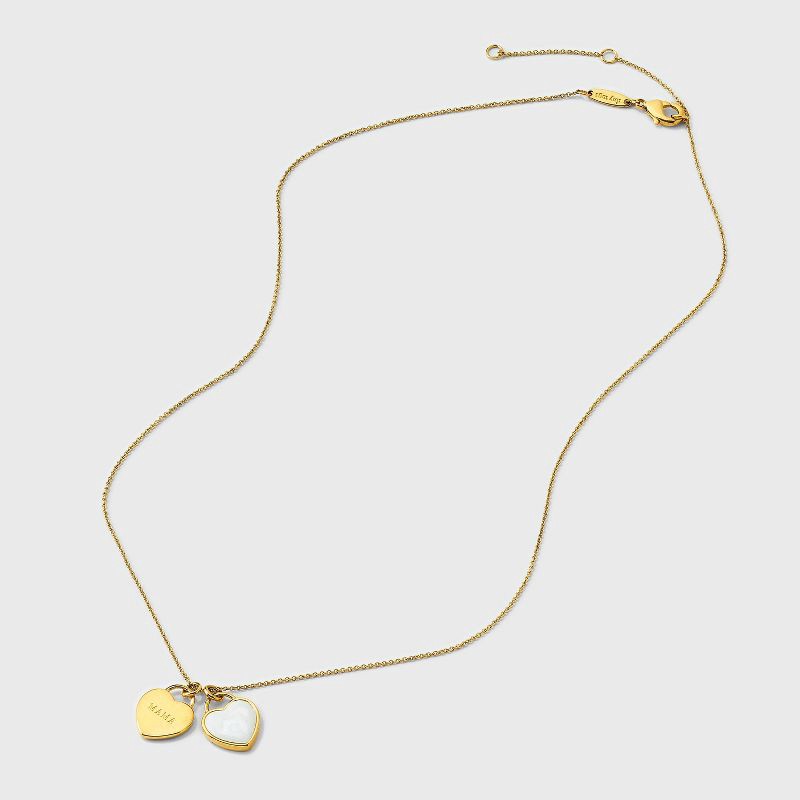 slide 2 of 6, Tiny Tags 14K Gold Ion Plated "Mama" Double Heart Pendant Necklace - Gold/White, 1 ct