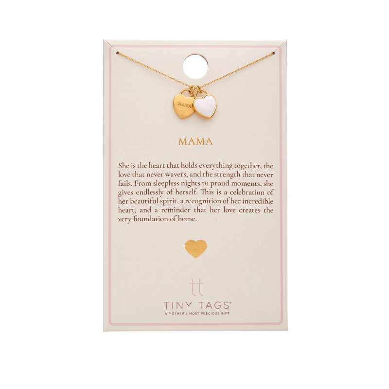 slide 6 of 6, Tiny Tags 14K Gold Ion Plated "Mama" Double Heart Pendant Necklace - Gold/White, 1 ct