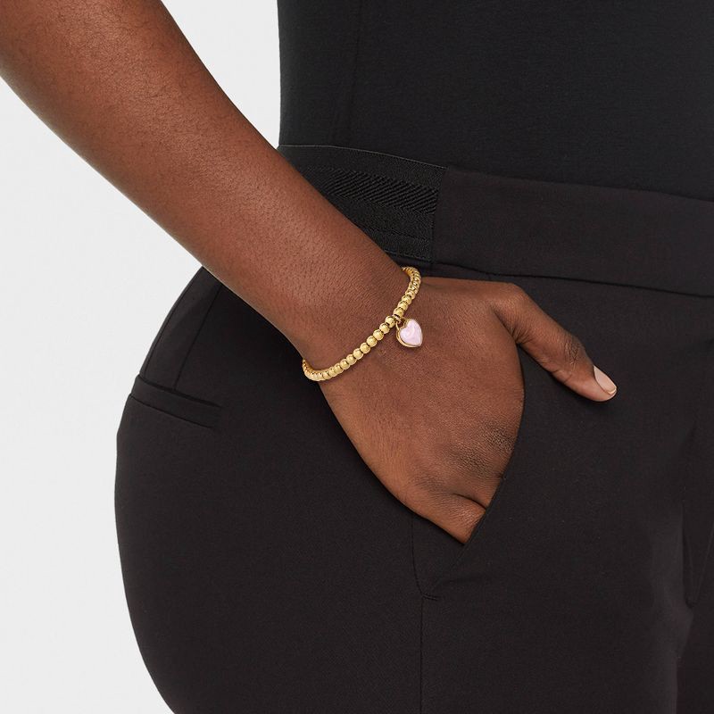 slide 2 of 4, Tiny Tags 14K Gold Ion Plated with Pink Swirl Enamel "Girl Mama" Beaded Stretch Bracelet - Gold/Pink, 1 ct