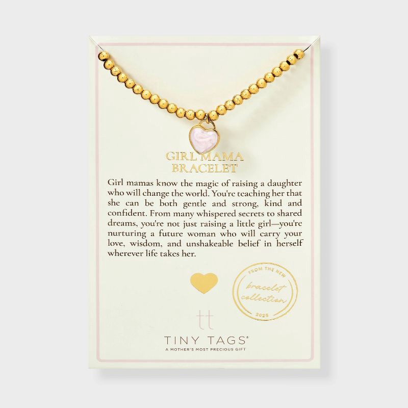 slide 3 of 4, Tiny Tags 14K Gold Ion Plated with Pink Swirl Enamel "Girl Mama" Beaded Stretch Bracelet - Gold/Pink, 1 ct