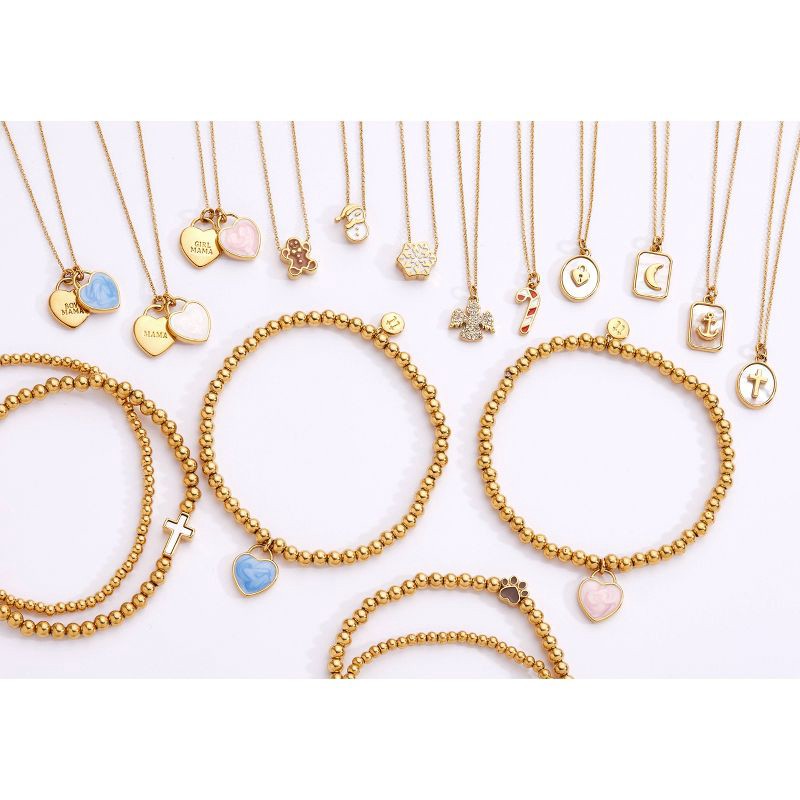 slide 4 of 4, Tiny Tags 14K Gold Ion Plated with Pink Swirl Enamel "Girl Mama" Beaded Stretch Bracelet - Gold/Pink, 1 ct