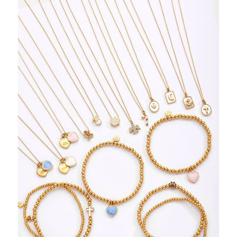 slide 4 of 5, Tiny Tags 14K Gold Ion Plated with Brown Enamel Paw Print Beaded Stretch Bracelet Set - Gold, 1 ct