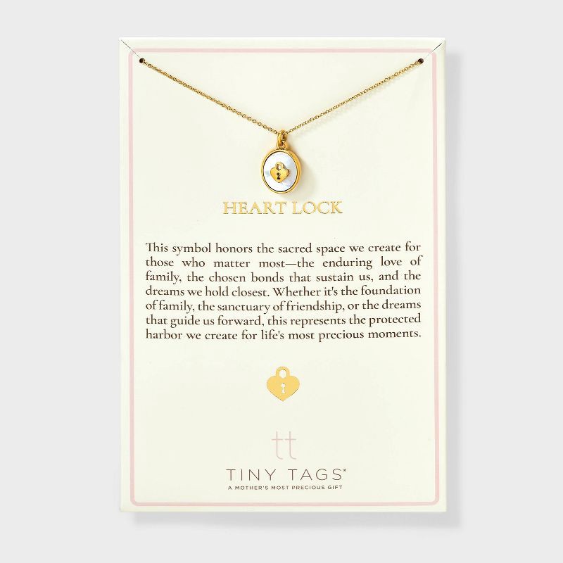 slide 3 of 5, Tiny Tags 14K Gold Ion Plated with Mother of Pearl Inlay Lock Pendant Necklace - Gold, 1 ct