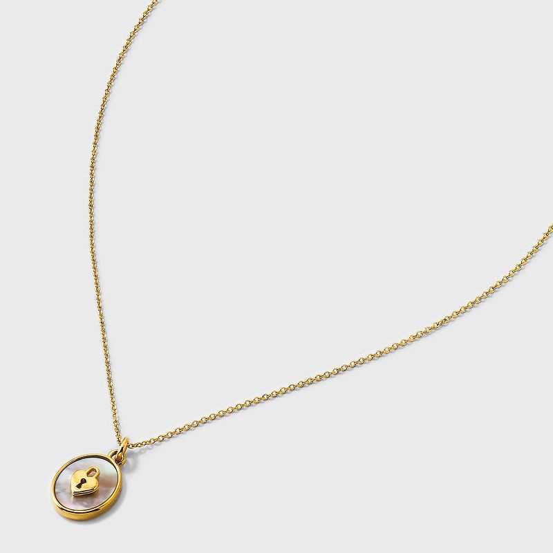 slide 5 of 5, Tiny Tags 14K Gold Ion Plated with Mother of Pearl Inlay Lock Pendant Necklace - Gold, 1 ct