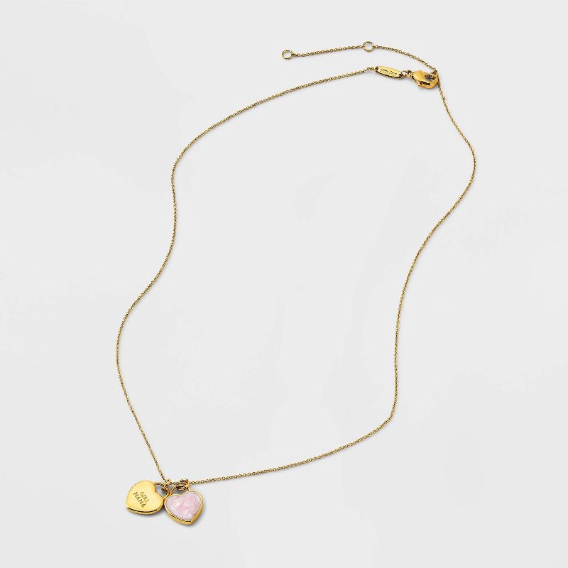 slide 2 of 5, Tiny Tags 14K Gold Ion Plated "Girl Mama" Heart with Pink Swirl Enamel Double Heart Pendant Necklace - Gold/Pink, 1 ct