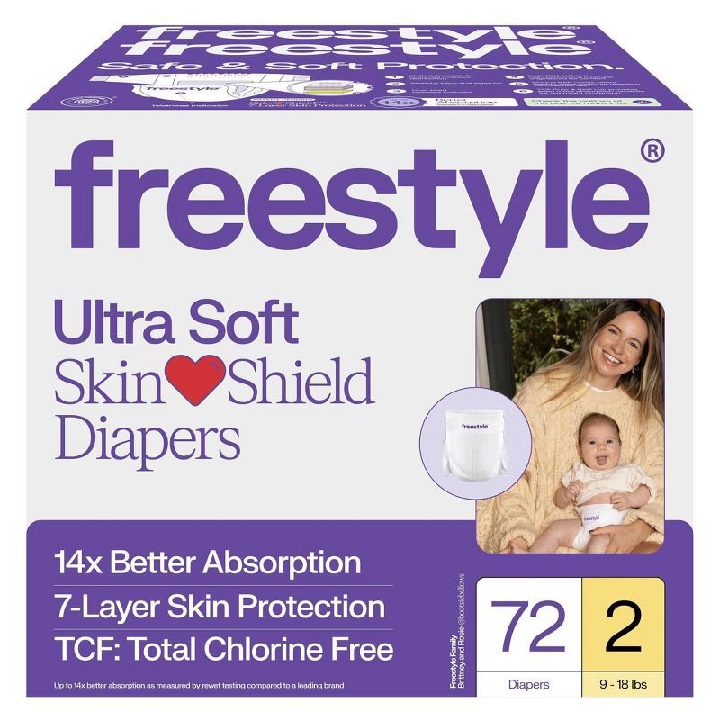 slide 1 of 10, Freestyle Total Chlorine Free 14x Better Absorption Hypoallergenic Baby Diapers - Size 2 - 72ct, Size 2; 72 ct