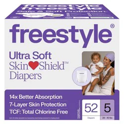Freestyle Total Chlorine Free 14x Better Absorption Hypoallergenic Baby Diapers - Size 5 - 52ct: 28 to 40 lbs, Latex-Free, Dermatologist Tested