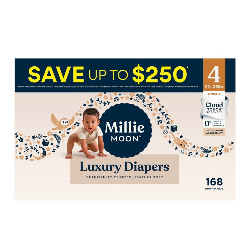 slide 1 of 9, Millie Moon Luxury Disposable Diapers - Size 4 - 168ct, Size 4; 168 ct