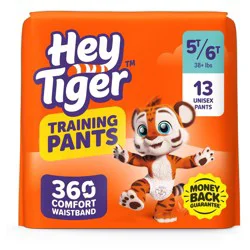 Hey Tiger Disposable Training Pants - 5T-6T - 13ct: Wood Fluff Pulp, 38+ lbs, White