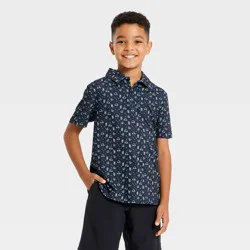Boys' Textured Short Sleeve Golf Polo Shirt - All In Motion™ Navy Blue S