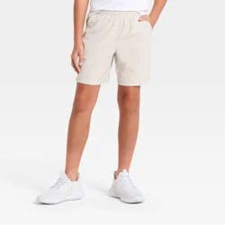 Boys' Mid Rise Textured Grid Woven Shorts - All In Motion™ Beige XS