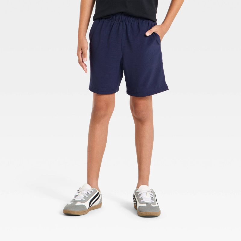 slide 1 of 3, Boys' Mid Rise Textured Grid Woven Shorts - All In Motion™ Navy Blue S, 1 ct