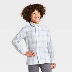Boys' Long Sleeve Plaid Poplin Button-Down Shirt - Cat & Jack™ Blue/Yellow XS