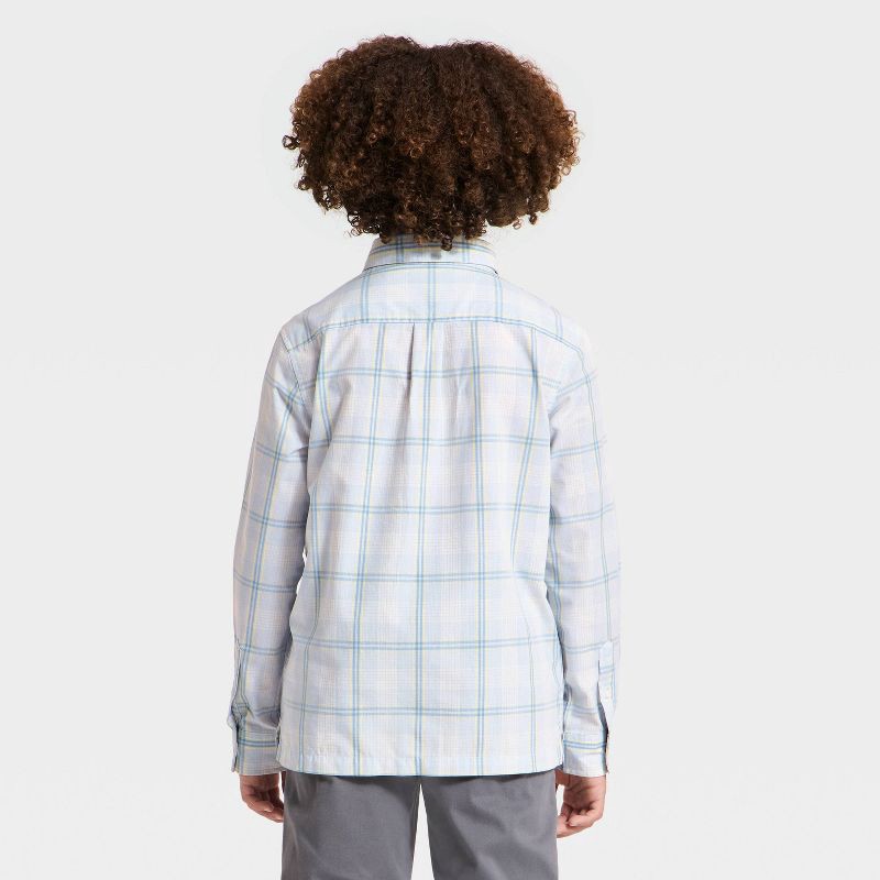 slide 2 of 3, Boys' Long Sleeve Plaid Poplin Button-Down Shirt - Cat & Jack™ Blue/Yellow M, 1 ct