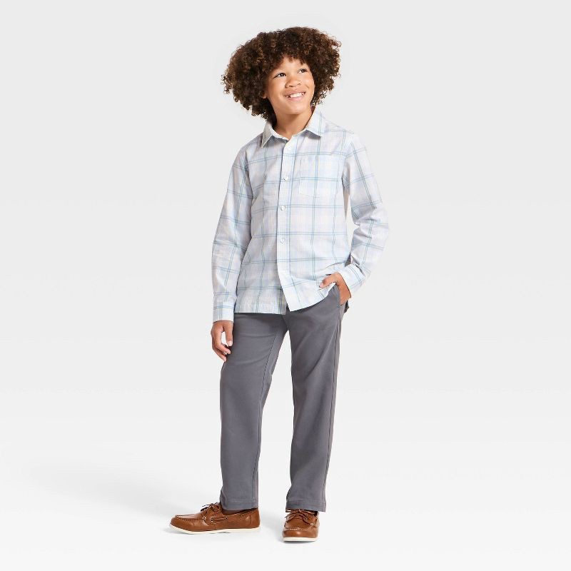 slide 3 of 3, Boys' Long Sleeve Plaid Poplin Button-Down Shirt - Cat & Jack™ Blue/Yellow M, 1 ct