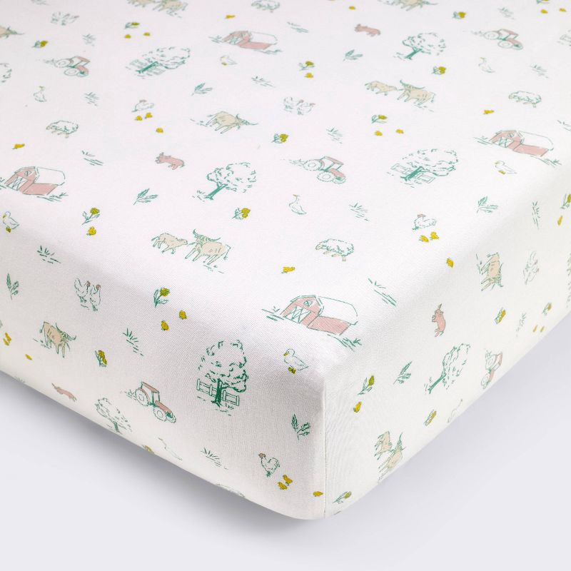 slide 1 of 4, Cotton Fitted Crib Sheet - Farm Friends - Cloud Island™: 200 Thread Count, 100% Cotton, 1 ct