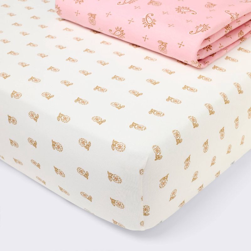 slide 1 of 4, 2pk Fitted Cotton Blend Jersey Crib Sheets - Paisley - Cloud Island™, 2 ct