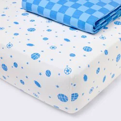 2pk Fitted Jersey Crib Sheets - Sports - Cloud Island™: Standard Crib/Toddler, 6" Depth, 95% Cotton, 5% Spandex