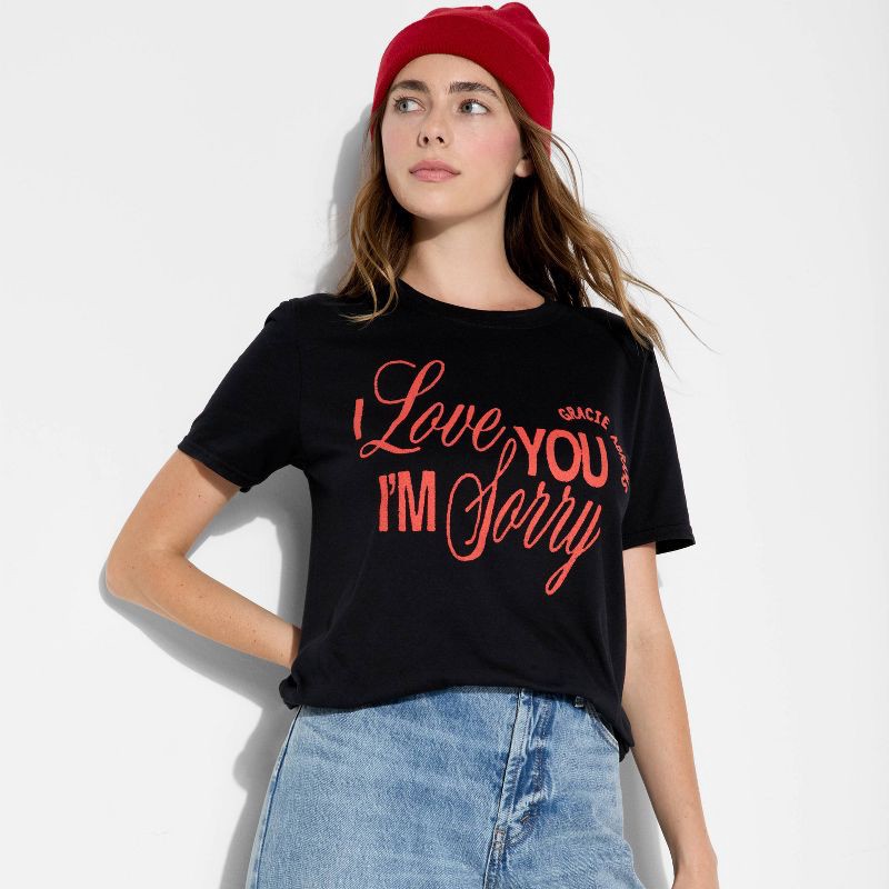 slide 1 of 3, Women's Gracie Abrams Oversized Short Sleeve Graphic T-Shirt - Black M (Target Exclusive), 1 ct