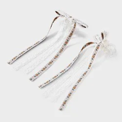 Girls' 2pk Double Layer Bow Clip Set - art class™ Green Floral