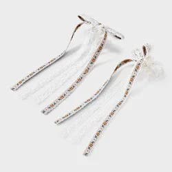 Girls' 2pk Double Layer Bow Clip Set - art class™ Green Floral