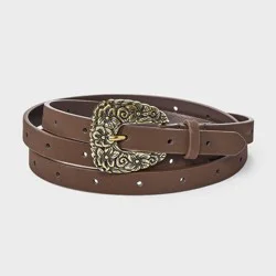 Skinny Floral Buckle Belt - Universal Thread™ Brown XXL