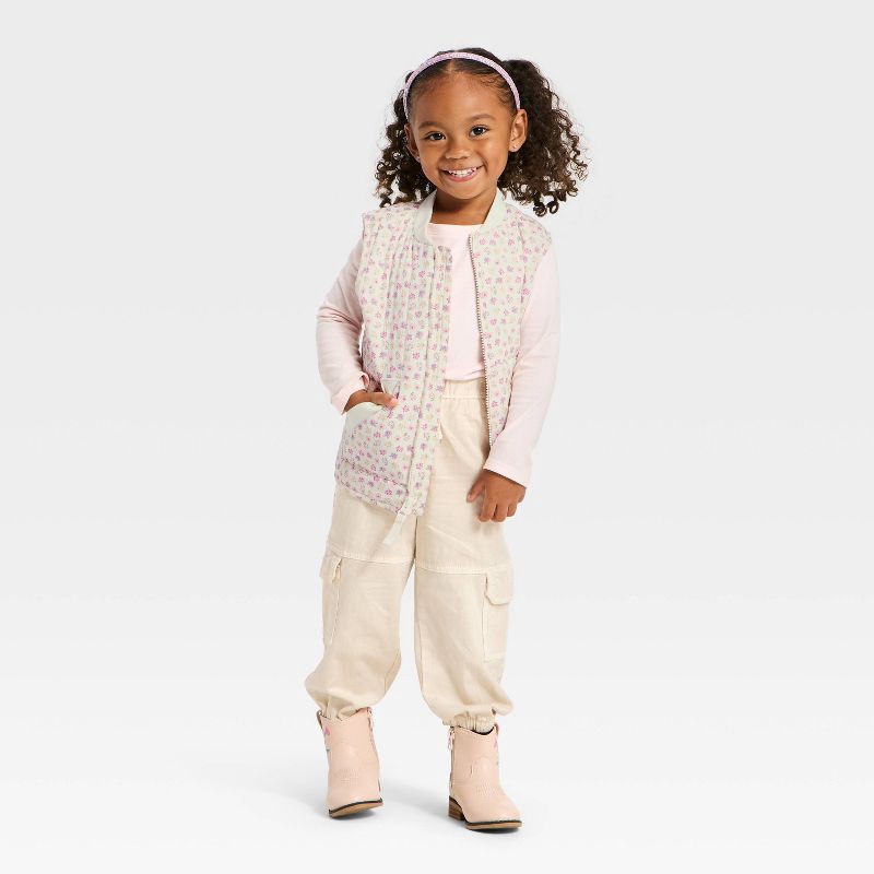 slide 3 of 3, Toddler Girls' Floral Quilted Puffer Vest - Cat & Jack™ Cream 12M, 1 ct