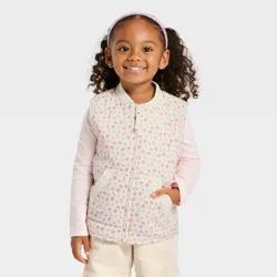 Toddler Girls' Floral Quilted Puffer Vest - Cat & Jack™ Cream 12M