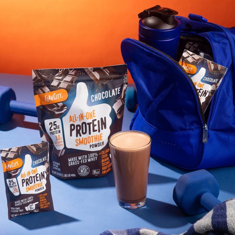 slide 4 of 8, FlavCity Protein Smoothie powder - 10 Servings - Chocolate - 480gms, 10 servings