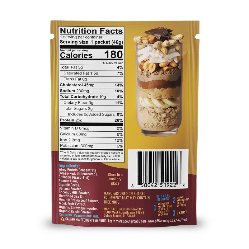 slide 2 of 7, FlavCity Single Serve Protein Smoothie Powder - Chocolate Peanut Butter - 46gms, 1 ct