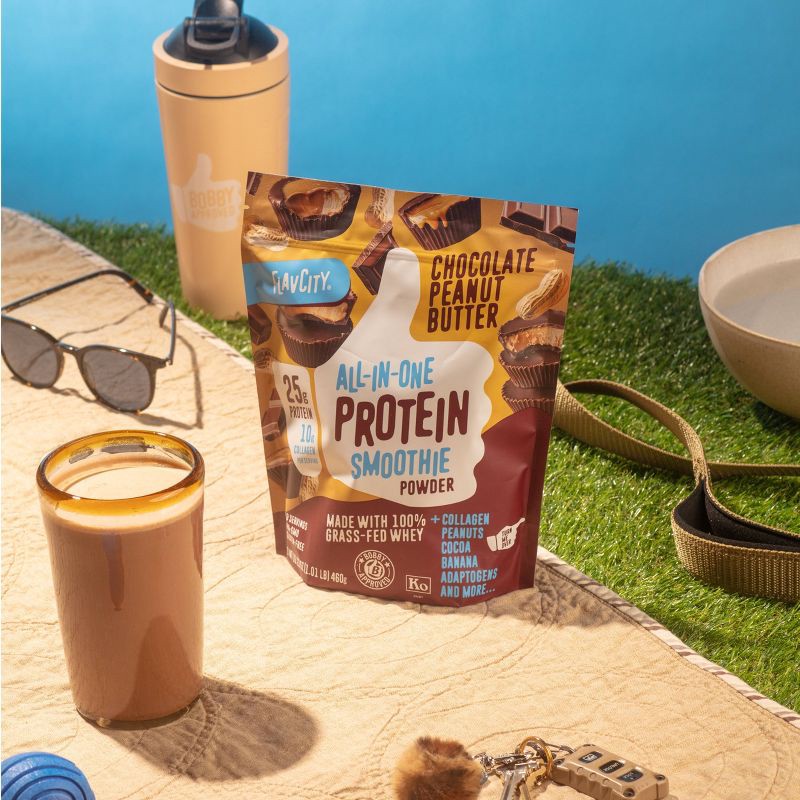 slide 3 of 7, FlavCity Single Serve Protein Smoothie Powder - Chocolate Peanut Butter - 46gms, 1 ct