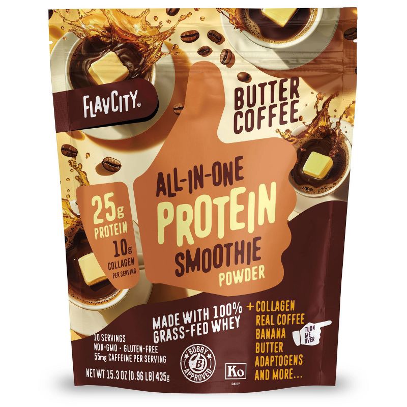slide 1 of 8, FlavCity Protein Smoothie Powder - 10 Servings - Butter Coffee - 435gms, 10 servings