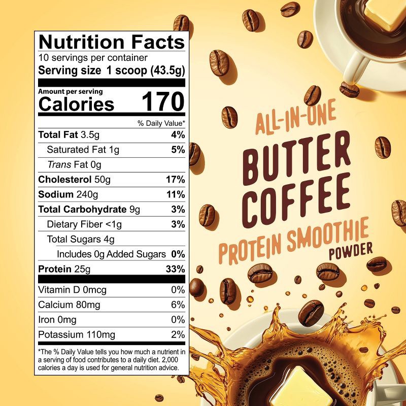slide 3 of 8, FlavCity Protein Smoothie Powder - 10 Servings - Butter Coffee - 435gms, 10 servings