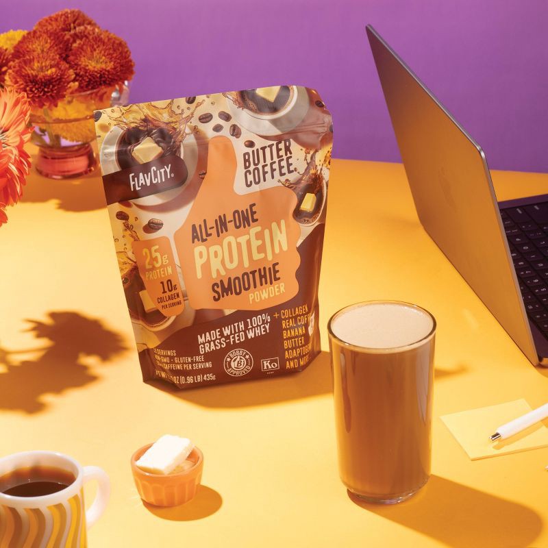 slide 4 of 8, FlavCity Protein Smoothie Powder - 10 Servings - Butter Coffee - 435gms, 10 servings