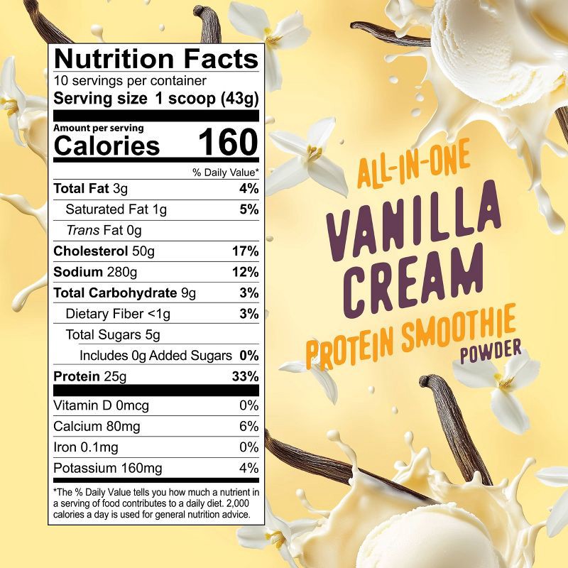 slide 3 of 8, FlavCity Protein Smoothie Powder - 10 Servings - Vanilla Cream - 430gms, 10 servings